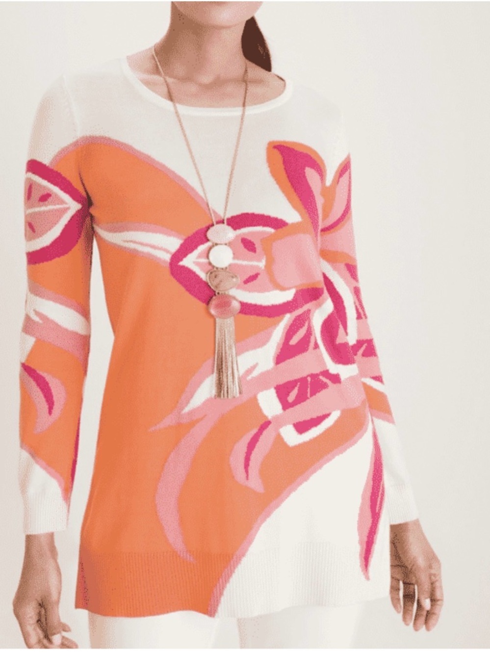 NWT Vibrant Chicos Breathable Fun & Colorful Abstract Long Sleeve Knit Top